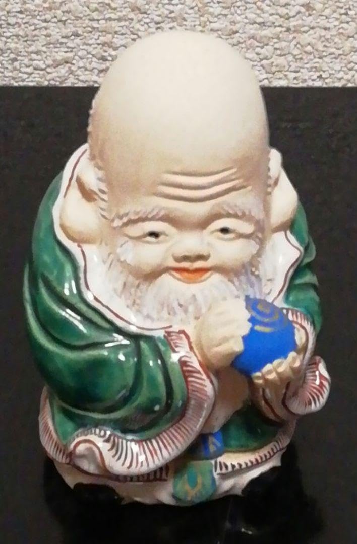 平安竹泉作色絵寿老人香合共箱茶道具